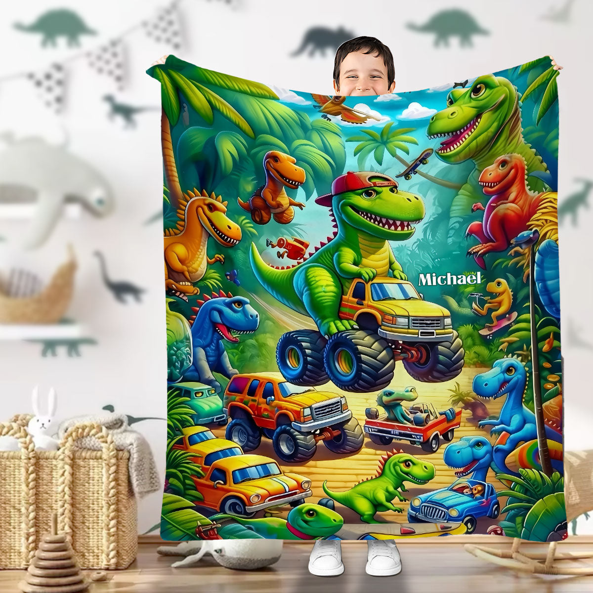 Camion dinosaure douillet - Couverture enfant personnalisée