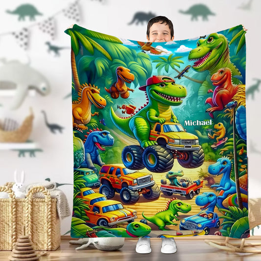 Camion dinosaure douillet - Couverture enfant personnalisée