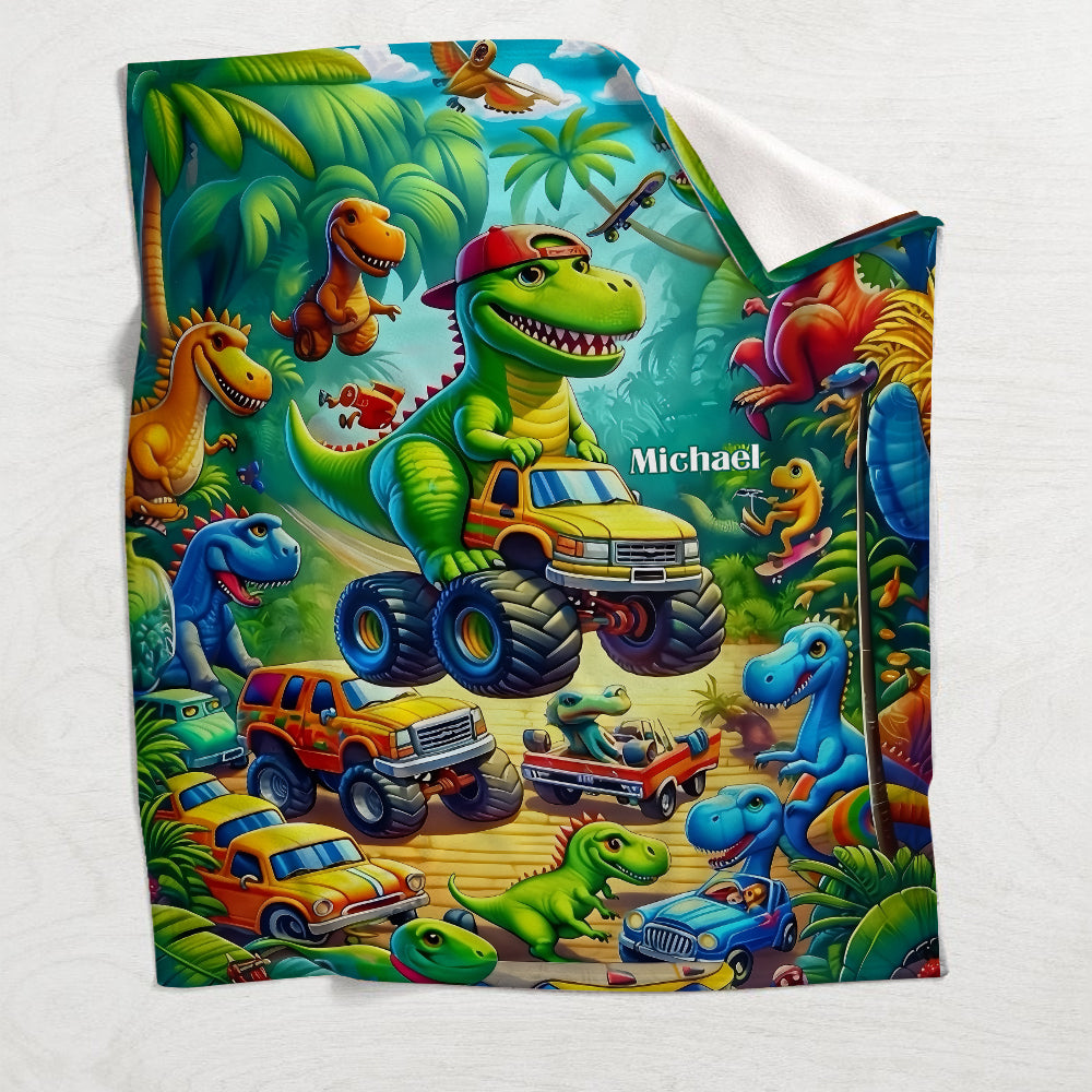 Camion dinosaure douillet - Couverture enfant personnalisée