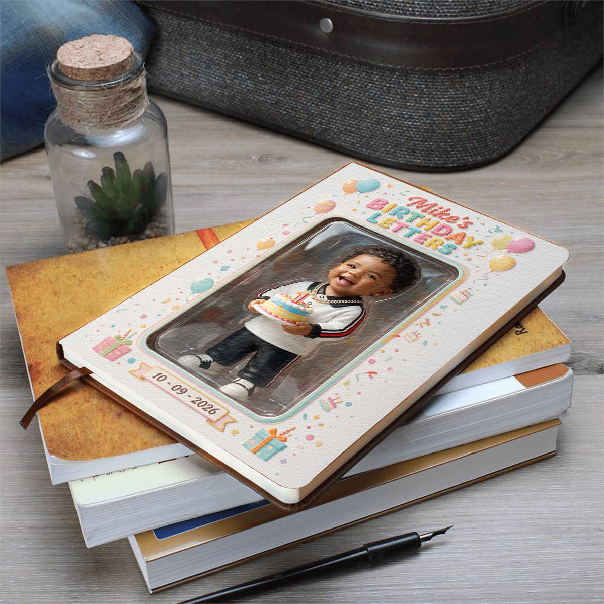 Livre de vœux d'anniversaire, lettres d'anniversaire - Journal en cuir personnalisé