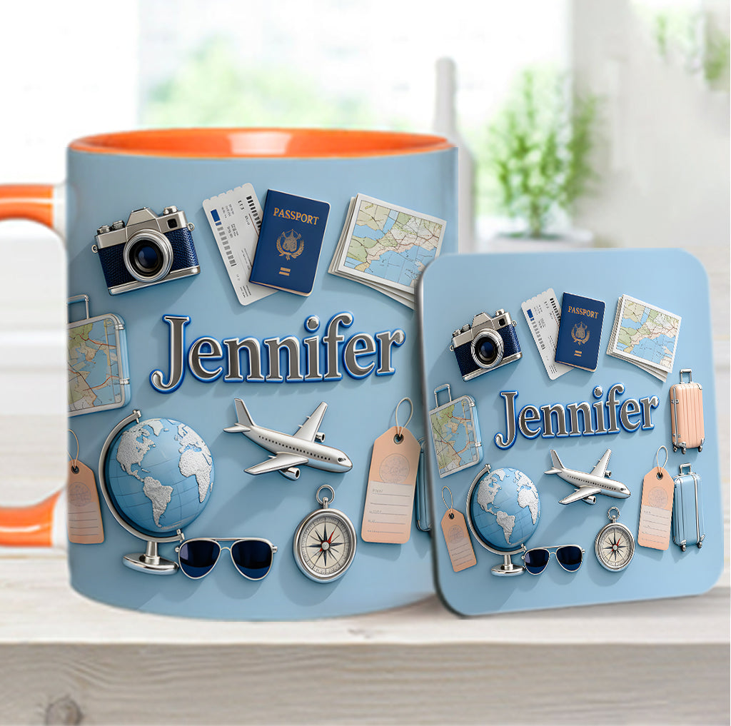 Une fille qui adore voyager - Mug et sous-verre personnalisés sur le thème du voyage