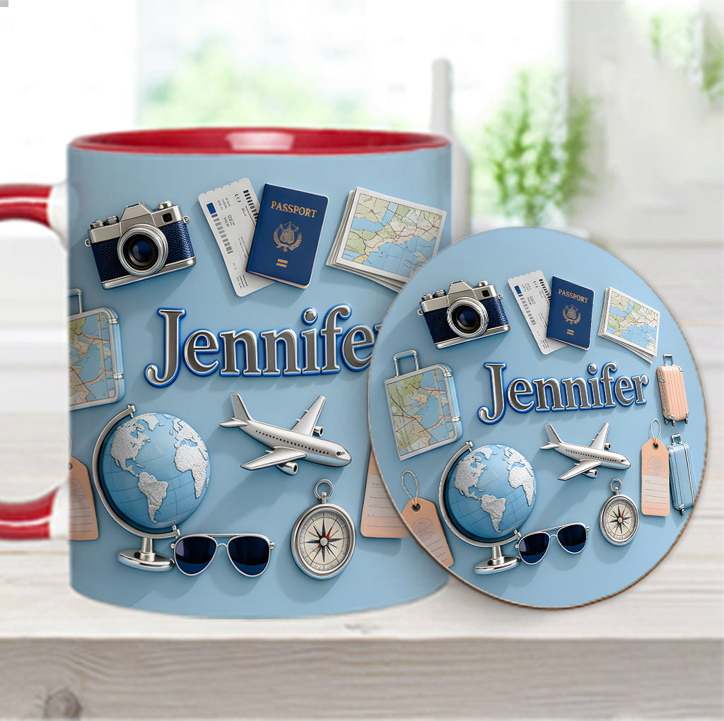 Une fille qui adore voyager - Mug et sous-verre personnalisés sur le thème du voyage