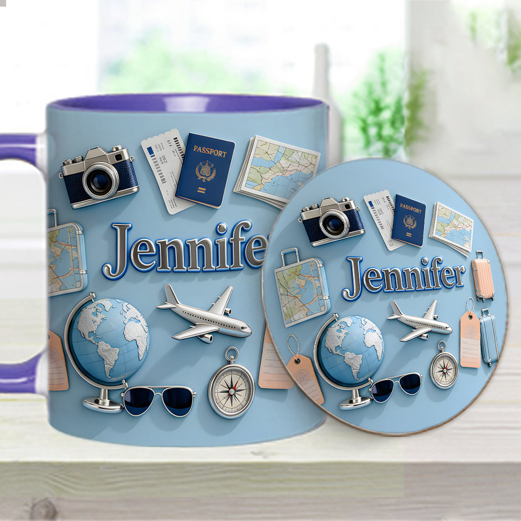 Une fille qui adore voyager - Mug et sous-verre personnalisés sur le thème du voyage