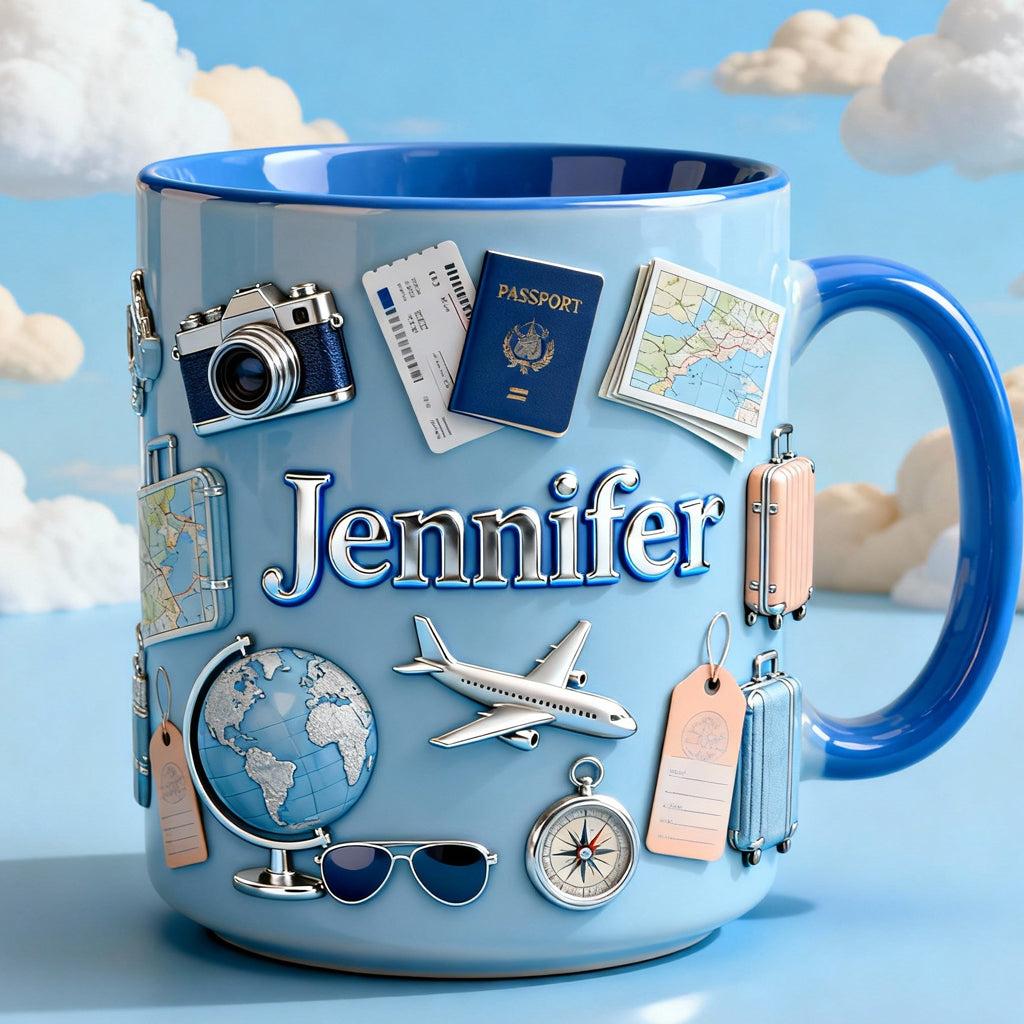 Une fille qui adore voyager - Mug et sous-verre personnalisés sur le thème du voyage