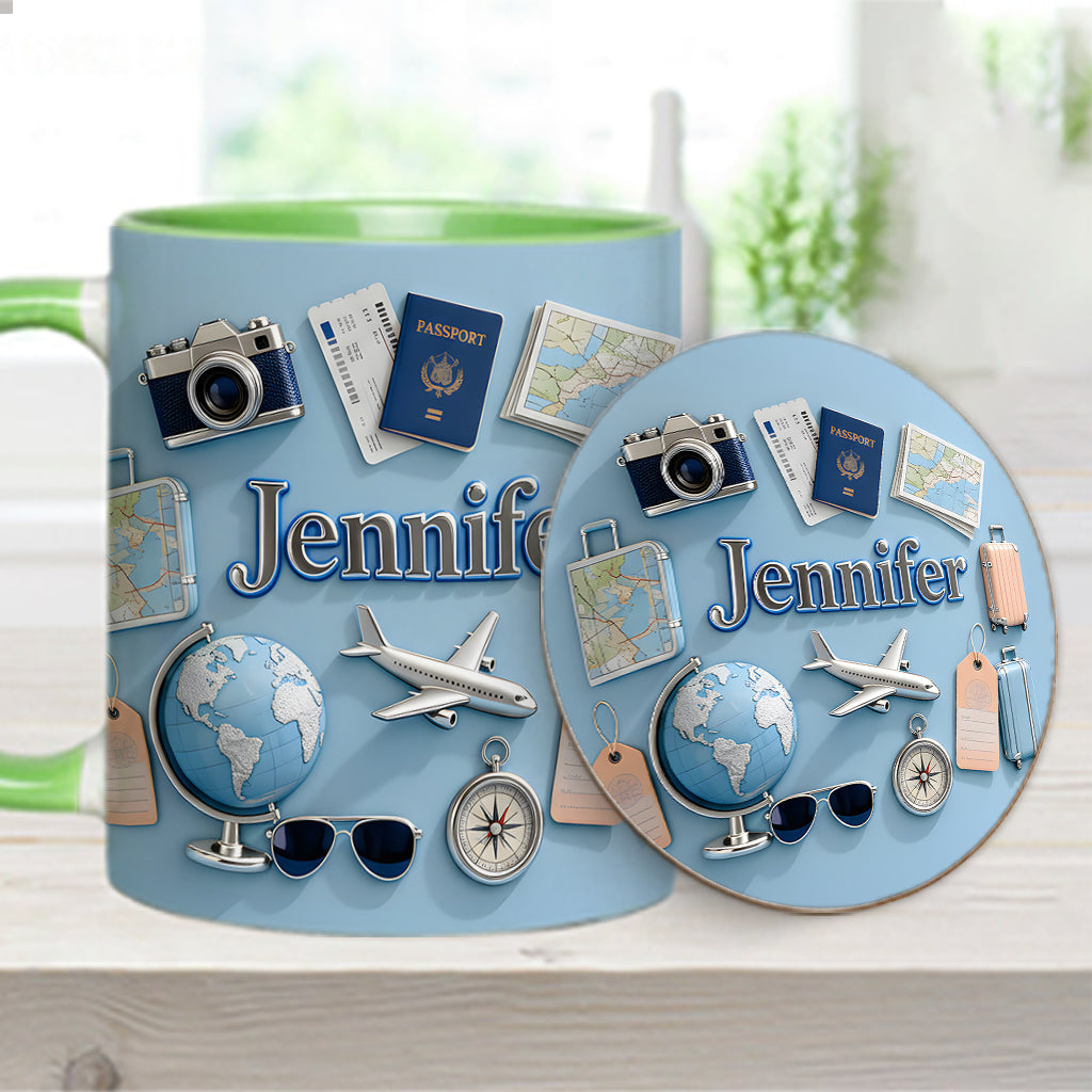 Une fille qui adore voyager - Mug et sous-verre personnalisés sur le thème du voyage