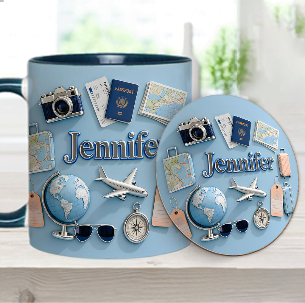 Une fille qui adore voyager - Mug et sous-verre personnalisés sur le thème du voyage