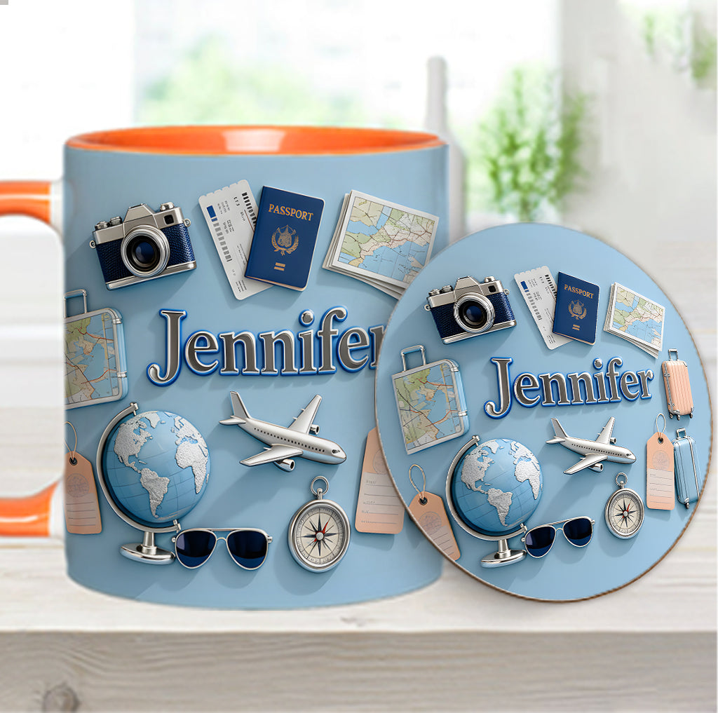Une fille qui adore voyager - Mug et sous-verre personnalisés sur le thème du voyage