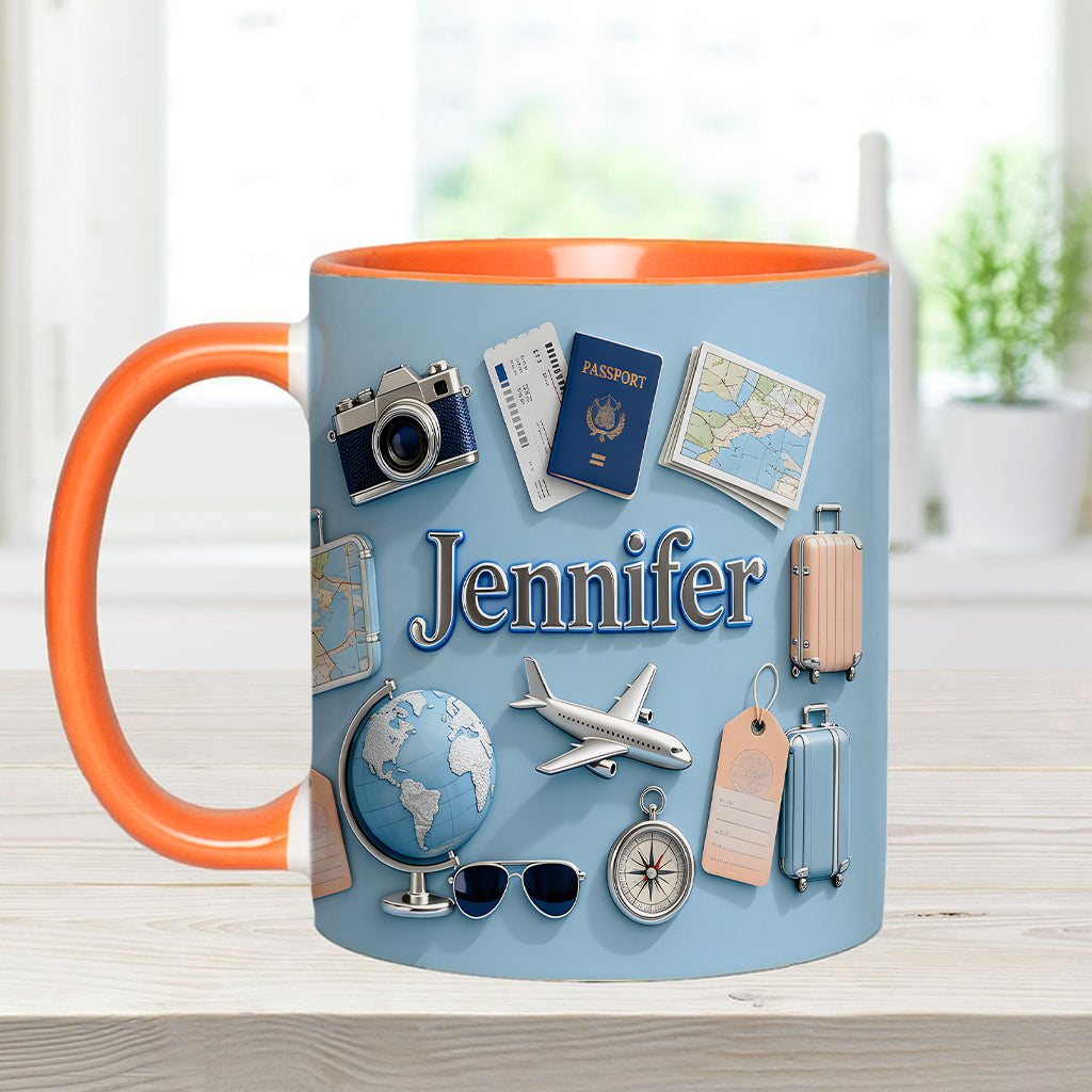 Une fille qui adore voyager - Mug et sous-verre personnalisés sur le thème du voyage