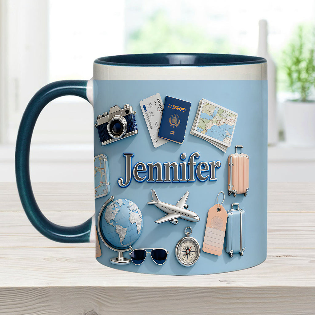 Une fille qui adore voyager - Mug et sous-verre personnalisés sur le thème du voyage