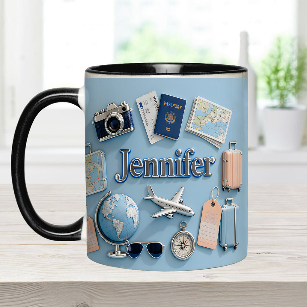 Une fille qui adore voyager - Mug et sous-verre personnalisés sur le thème du voyage
