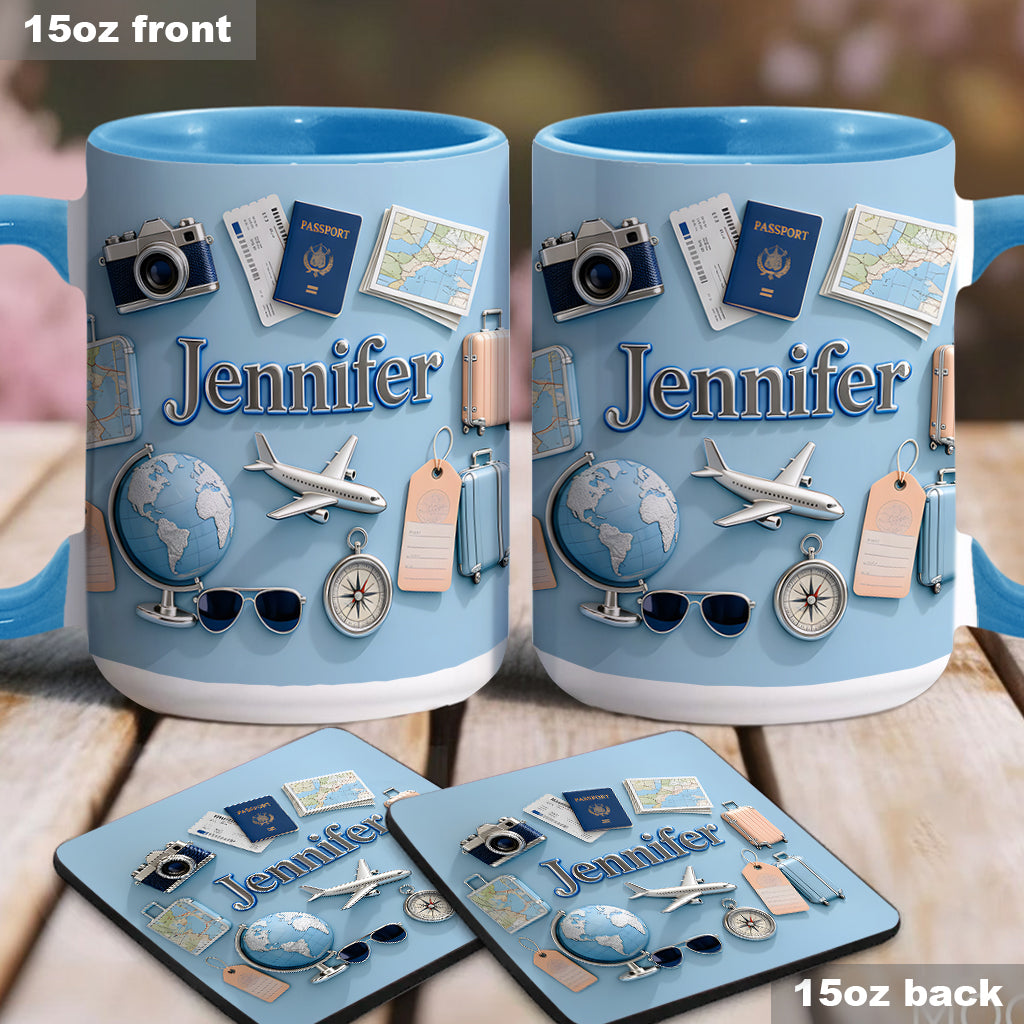 Une fille qui adore voyager - Mug et sous-verre personnalisés sur le thème du voyage