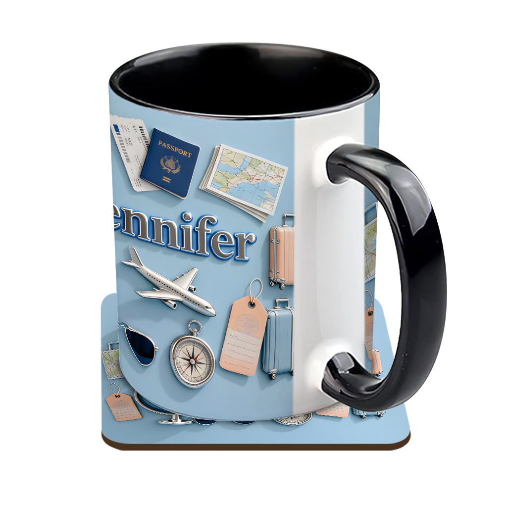 Une fille qui adore voyager - Mug et sous-verre personnalisés sur le thème du voyage