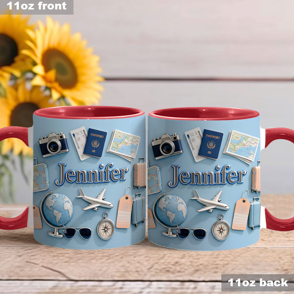 Une fille qui adore voyager - Mug et sous-verre personnalisés sur le thème du voyage