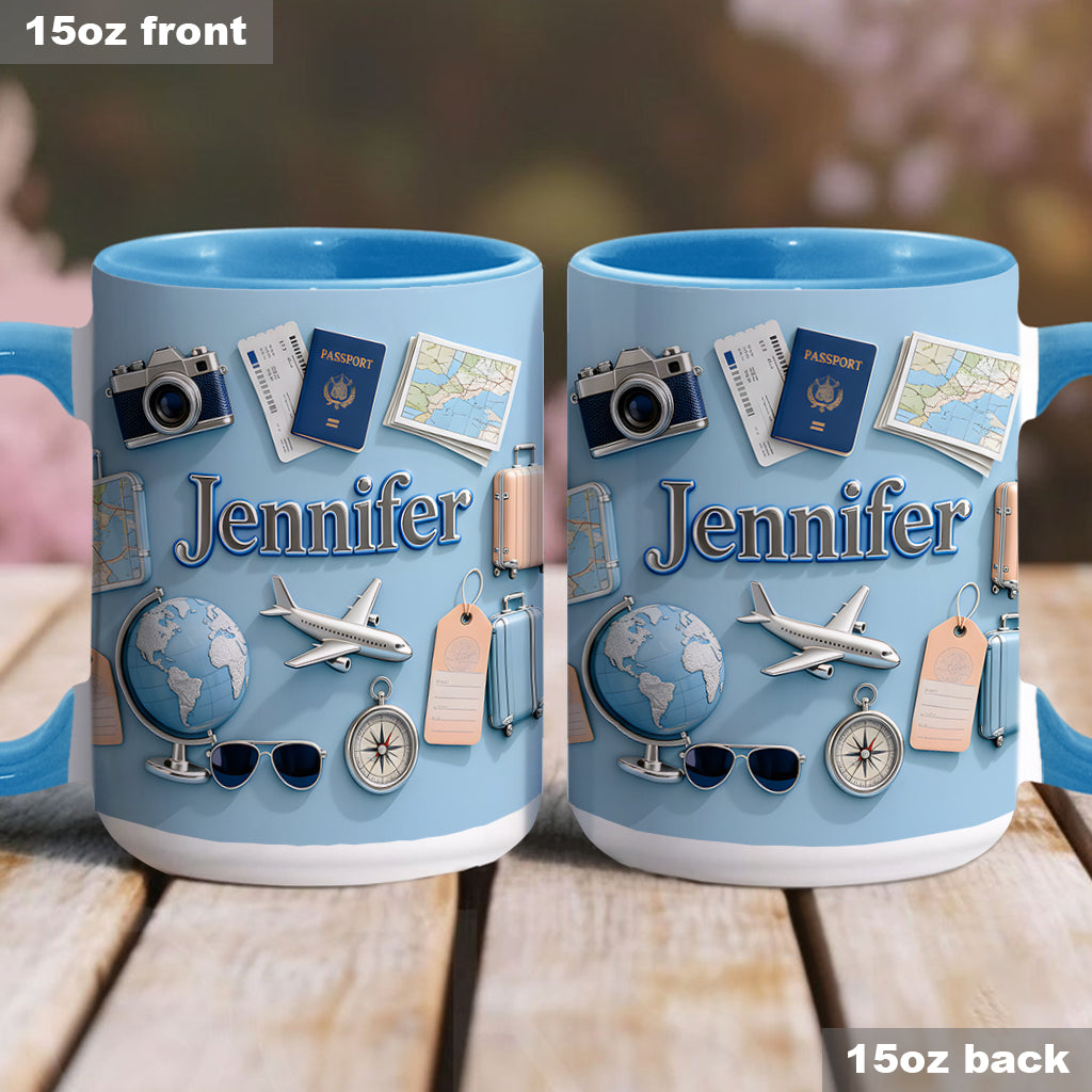 Une fille qui adore voyager - Mug et sous-verre personnalisés sur le thème du voyage