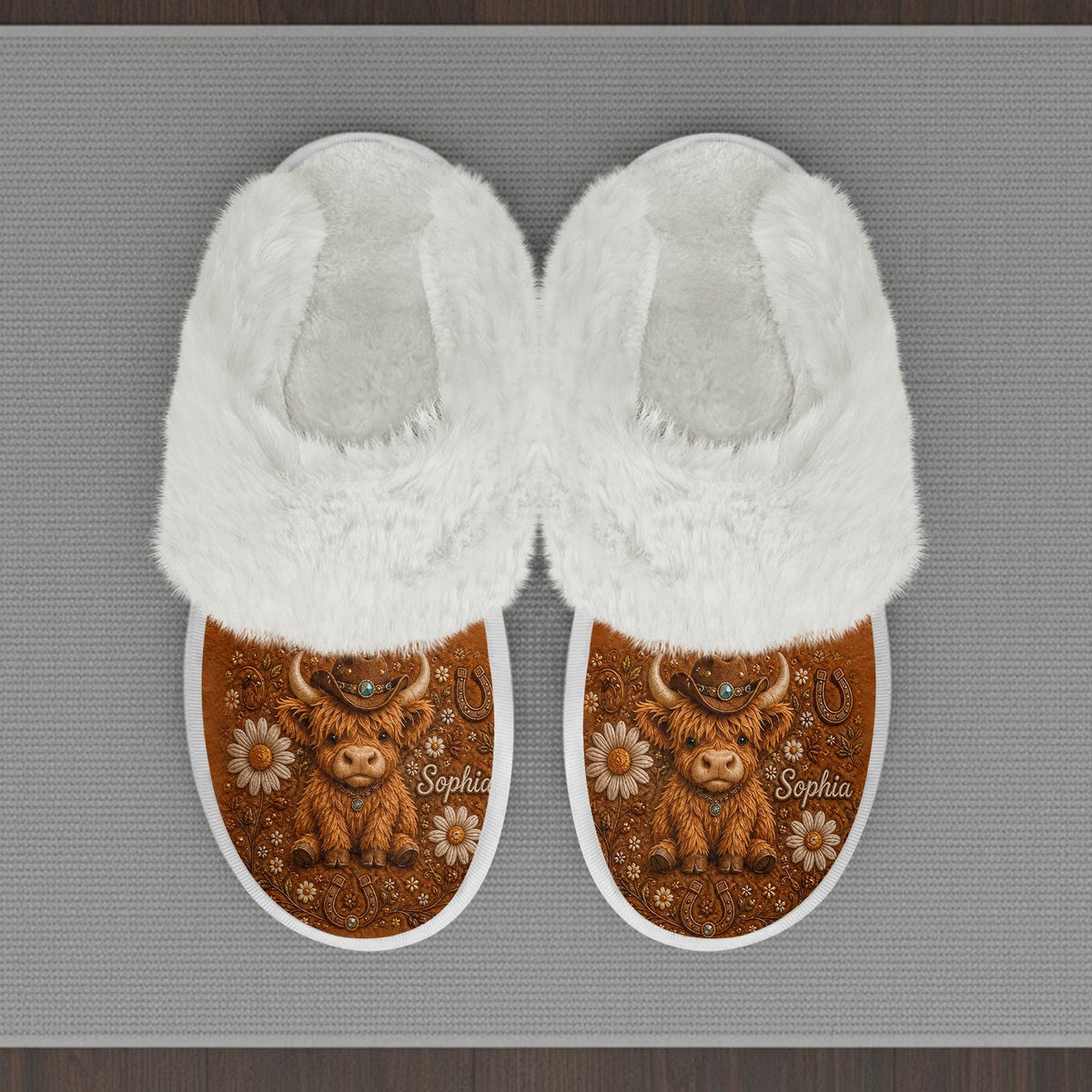 Vache des Highlands Adorable - Chaussons ouverts personnalisés