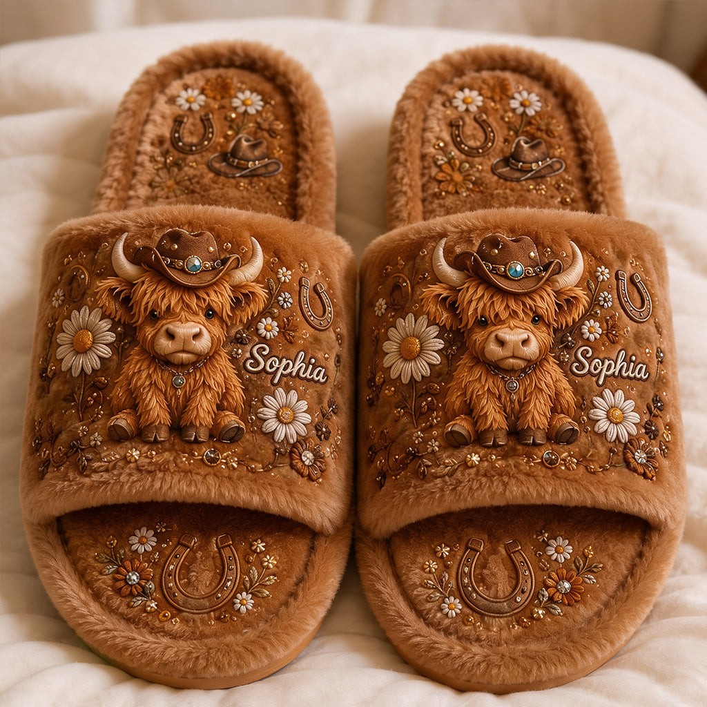 Vache des Highlands Adorable - Chaussons ouverts personnalisés