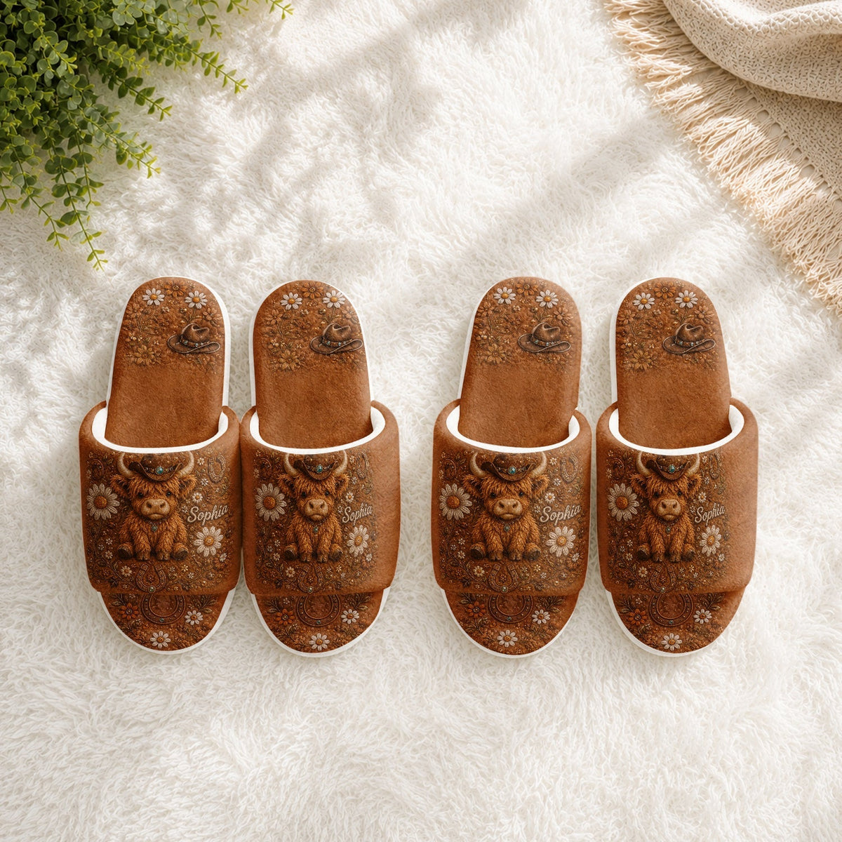Vache des Highlands Adorable - Chaussons ouverts personnalisés