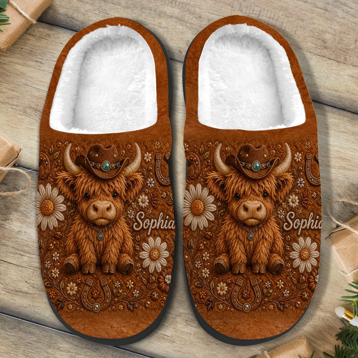 Vache des Highlands Adorable - Chaussons ouverts personnalisés
