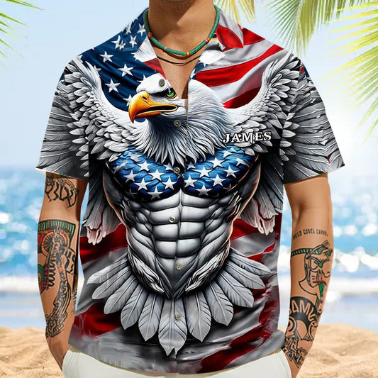 Chemise hawaïenne personnalisée avec aigle à tête blanche - Aigle patriotique