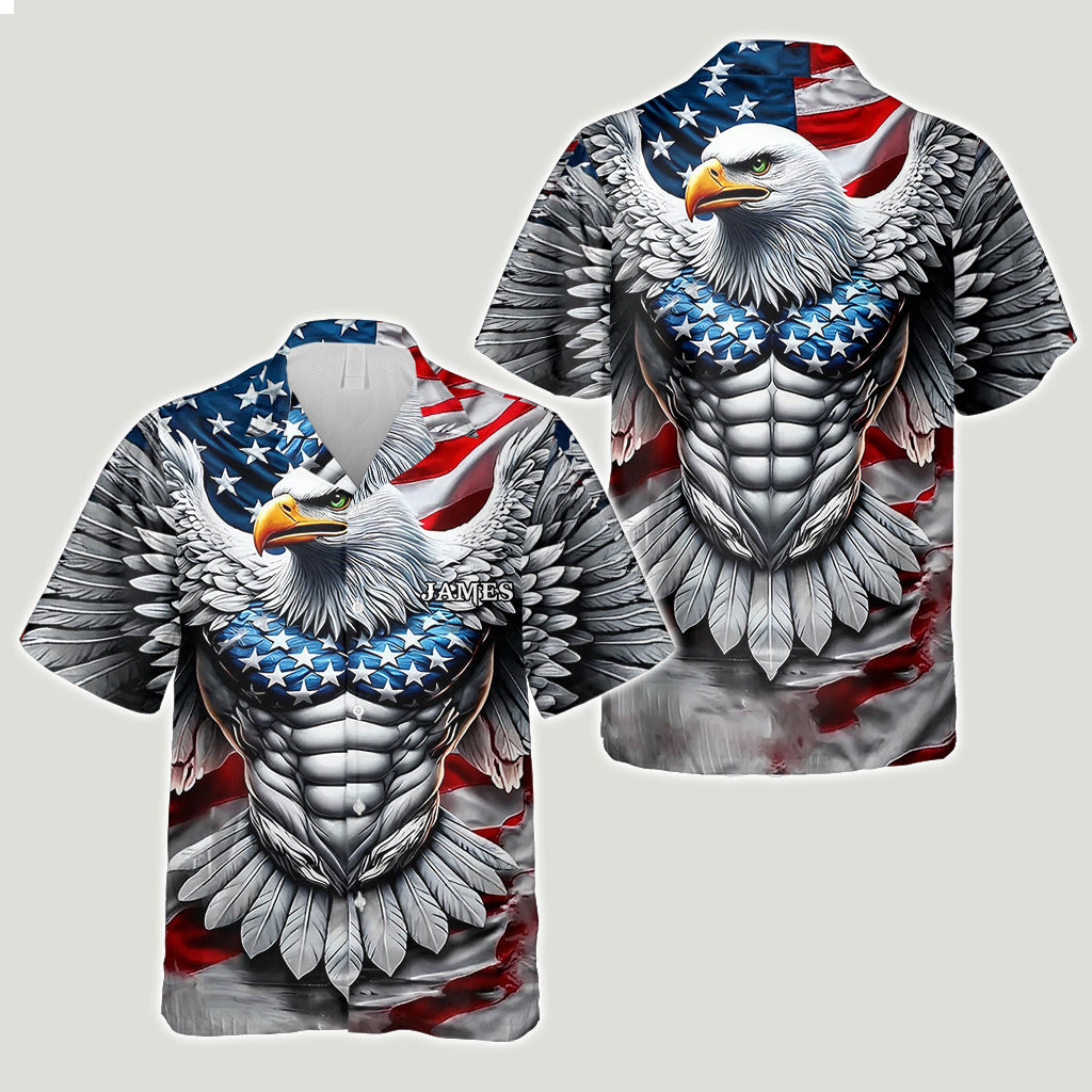 Chemise hawaïenne personnalisée avec aigle à tête blanche - Aigle patriotique