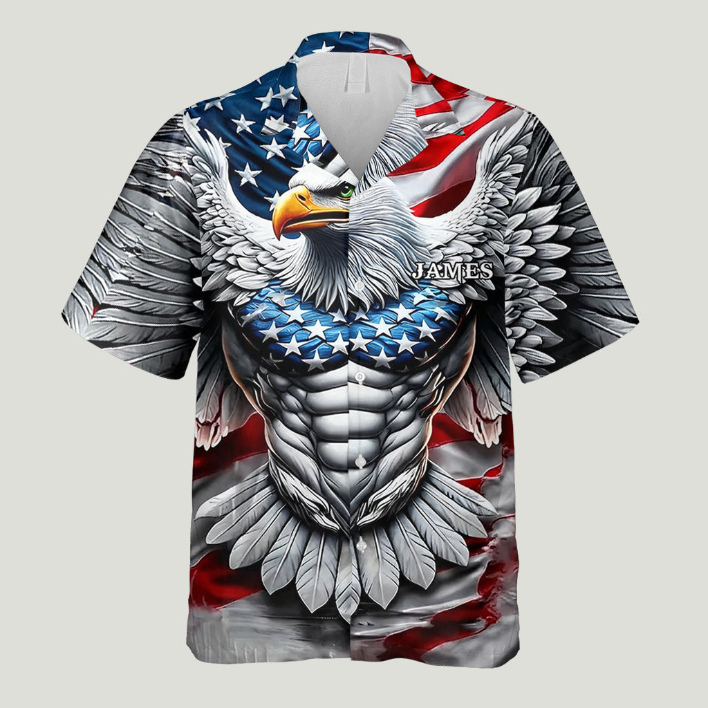 Chemise hawaïenne personnalisée avec aigle à tête blanche - Aigle patriotique