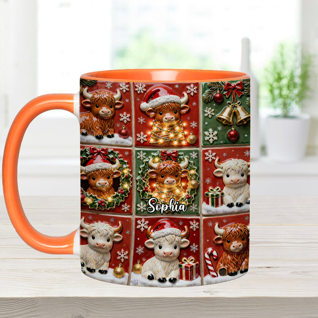 Mug personnalisé « Love Highland Cow » avec motif vache des Highlands