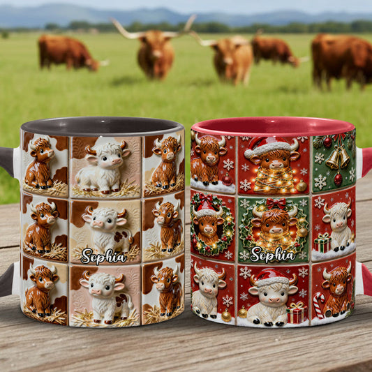 Mug personnalisé « Love Highland Cow » avec motif vache des Highlands