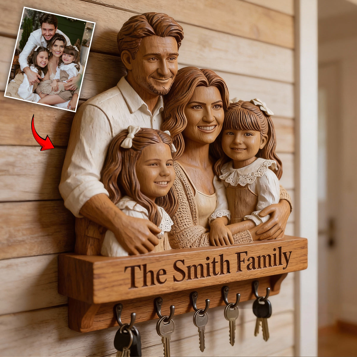 J'aime ma famille - Porte-manteau mural personnalisé en forme de famille