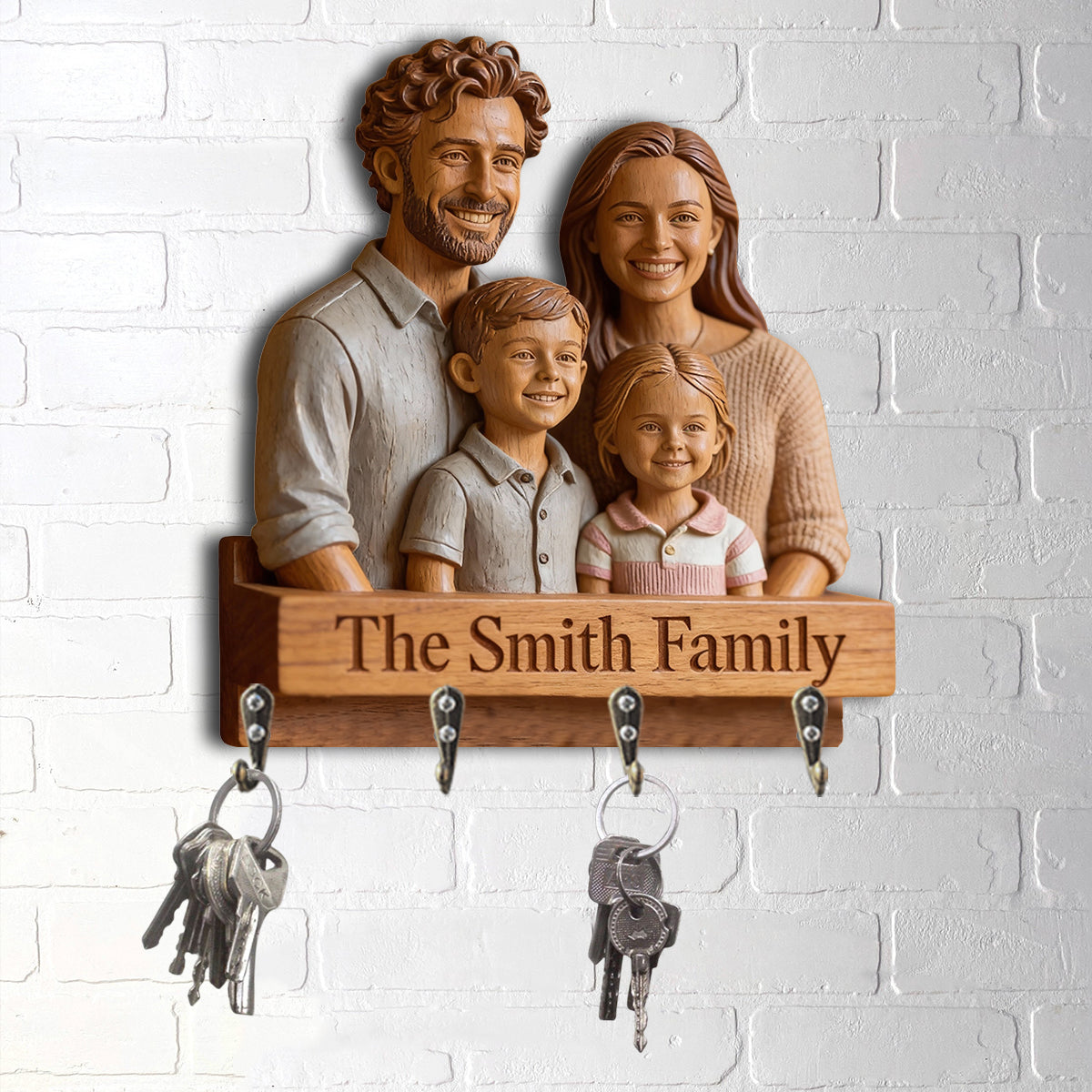 J'aime ma famille - Porte-manteau mural personnalisé en forme de famille