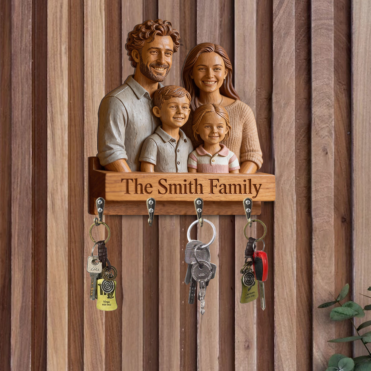 J'aime ma famille - Porte-manteau mural personnalisé en forme de famille