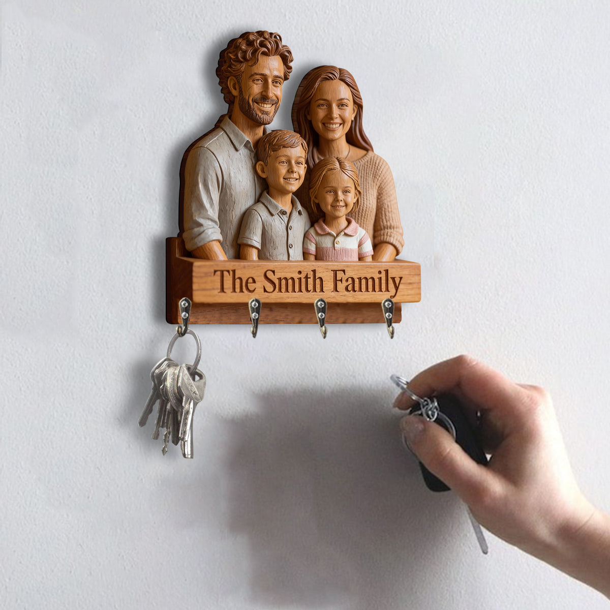 J'aime ma famille - Porte-manteau mural personnalisé en forme de famille