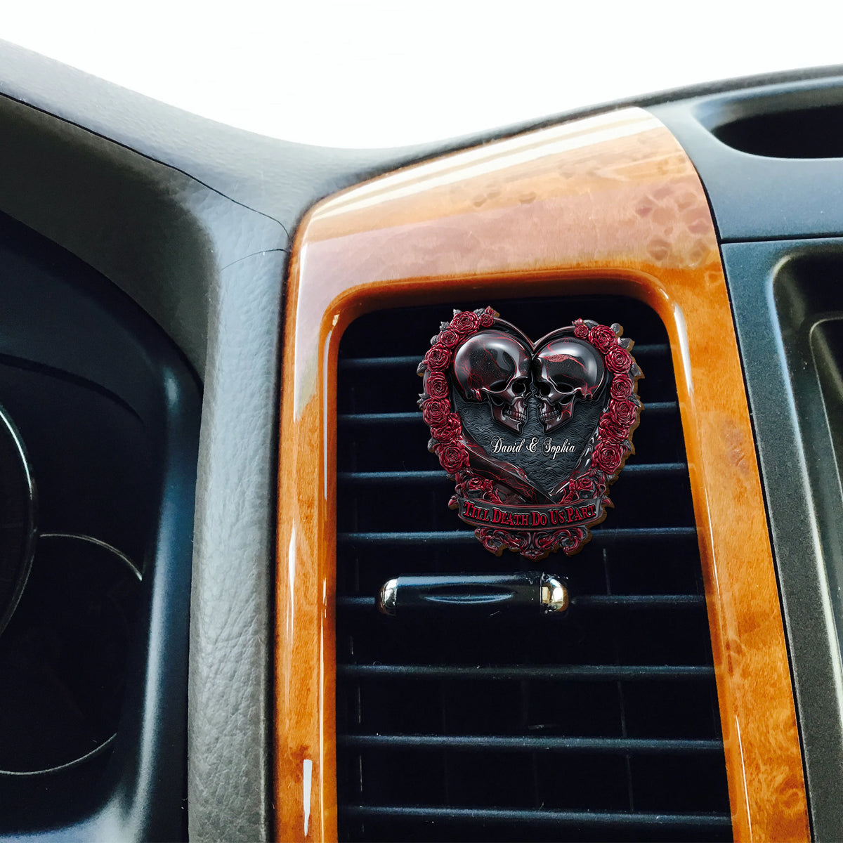 Jusqu'à ce que la mort nous sépare - Clip de pare-soleil de voiture personnalisé en forme de crâne