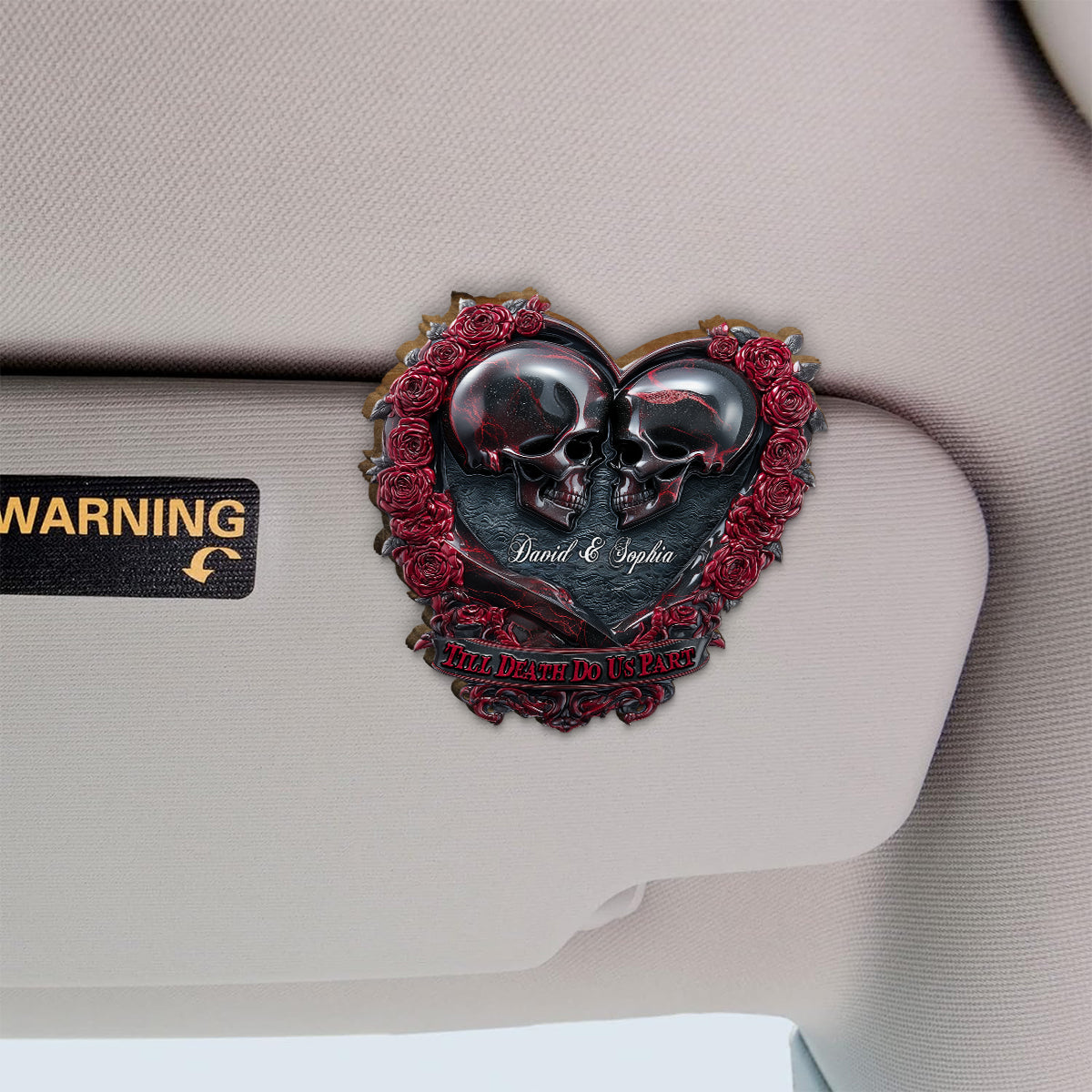 Jusqu'à ce que la mort nous sépare - Clip de pare-soleil de voiture personnalisé en forme de crâne