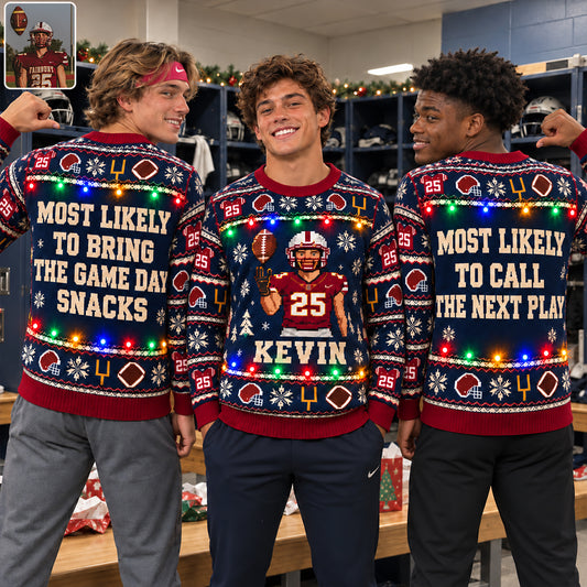 Pull de Noël Lumineux Amusant pour Membre de la Famille, Sœurs, Frères, Amis - Pull de Football Personnalisé