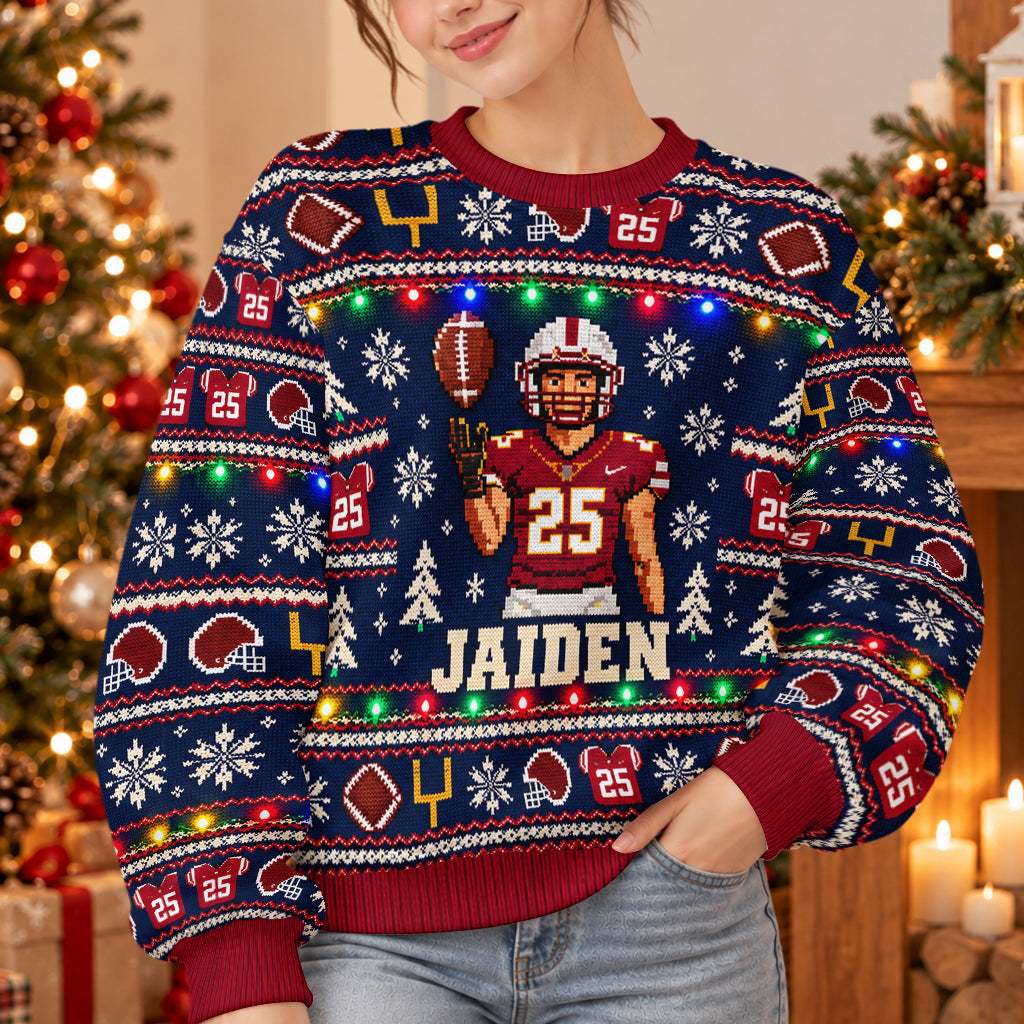 Funny Christmas Light Up Sweater For Family Member, Sisters, Brothers, Friends - Personalized Football Light Up Sweater
