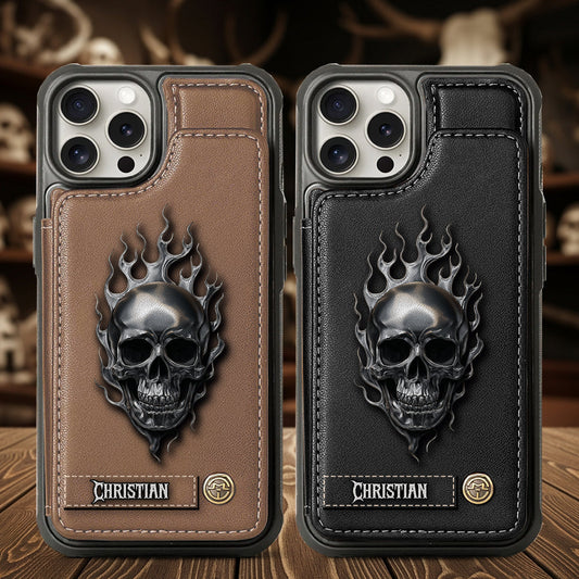 Étui portefeuille personnalisé en forme de crâne de feu