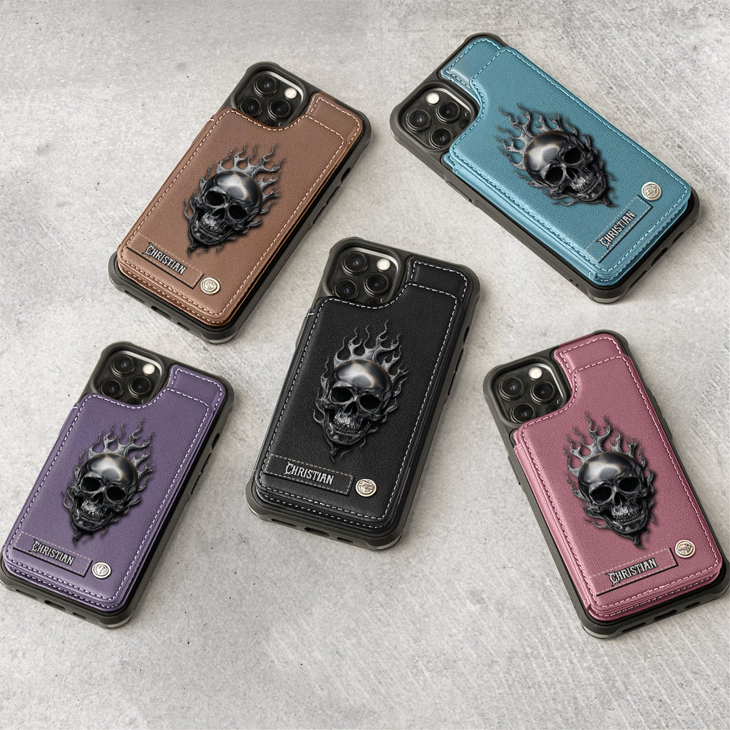 Fire Skull - Personalized Skull Wallet Phone Case
