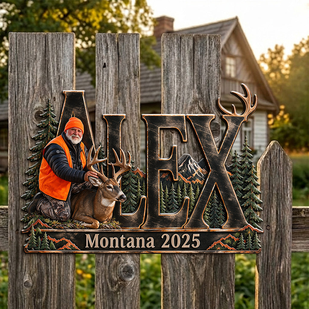 Hunter Gift, Deer Hunting Lovers Gift - Personalized Hunting 3D Printed Cut Metal Sign