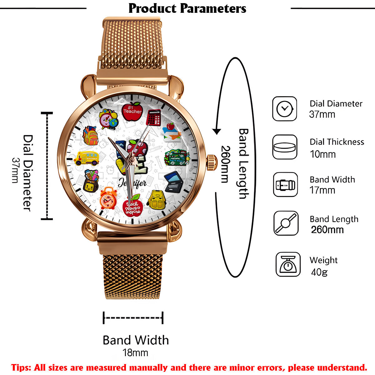 Montre personnalisée pour enseignantes passionnées - Montre-bracelet pour enseignantes