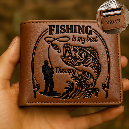 Fishing Is My Therapy - Personalized Fishing Leather Wallet