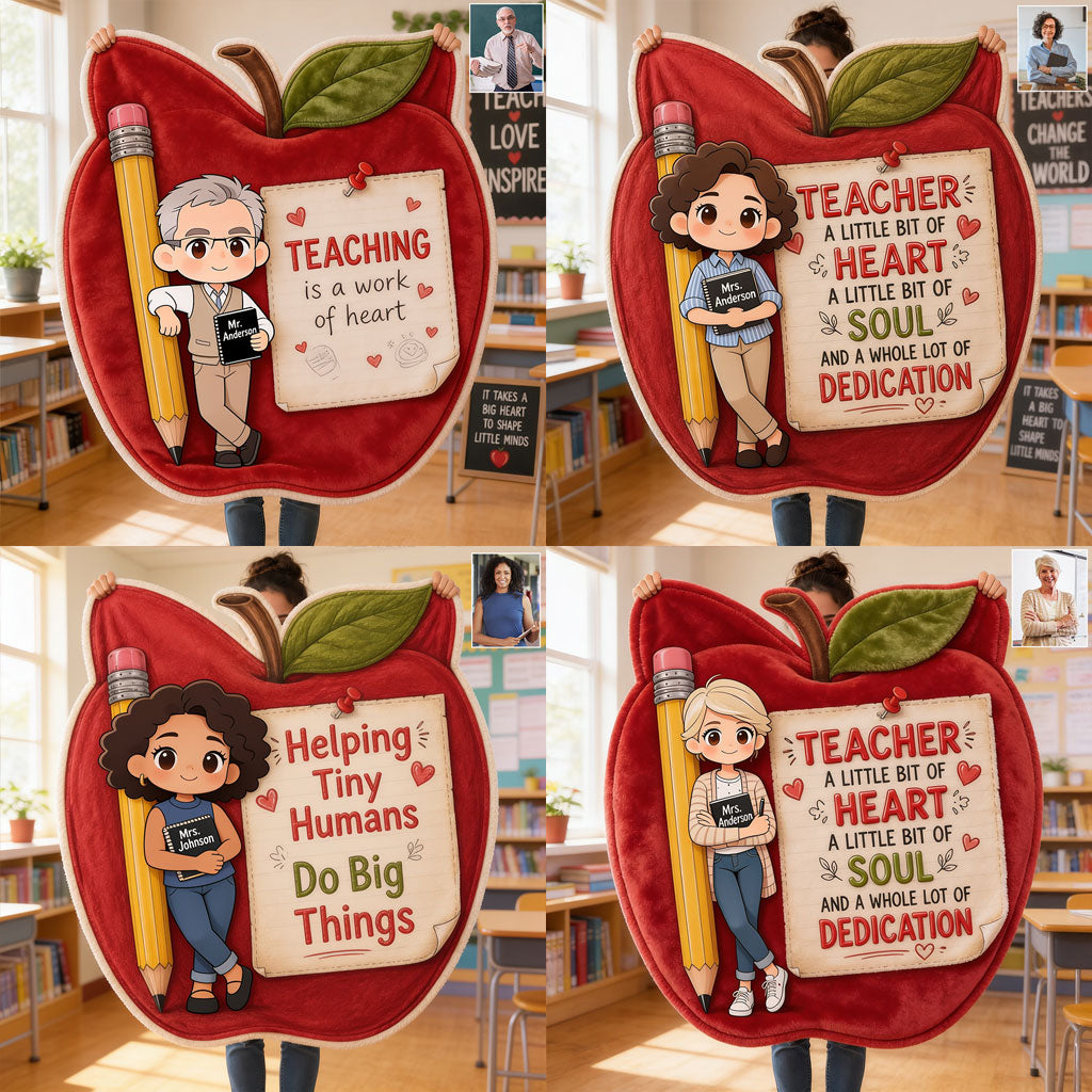 Teacher Gift Idea - Personalized Teacher Shaped Fleece Blanket