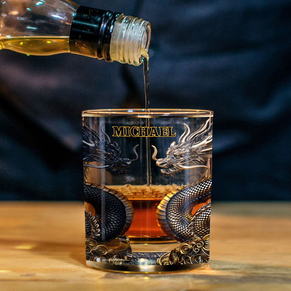 Metallic Dragons Art - Personalized Dragon Whiskey Glass