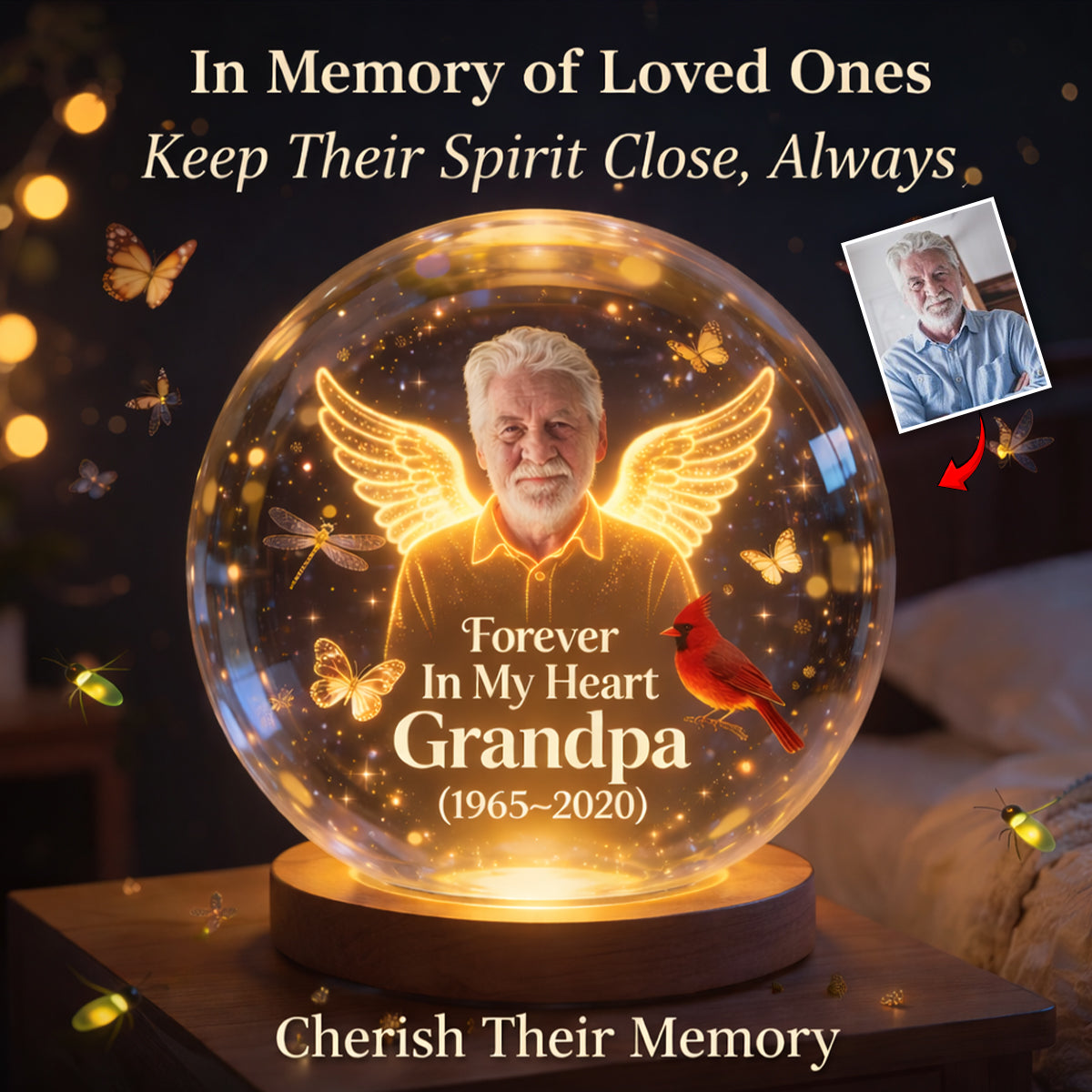 Cadeau commémoratif, À jamais dans mon cœur - Veilleuse boule de cristal personnalisée