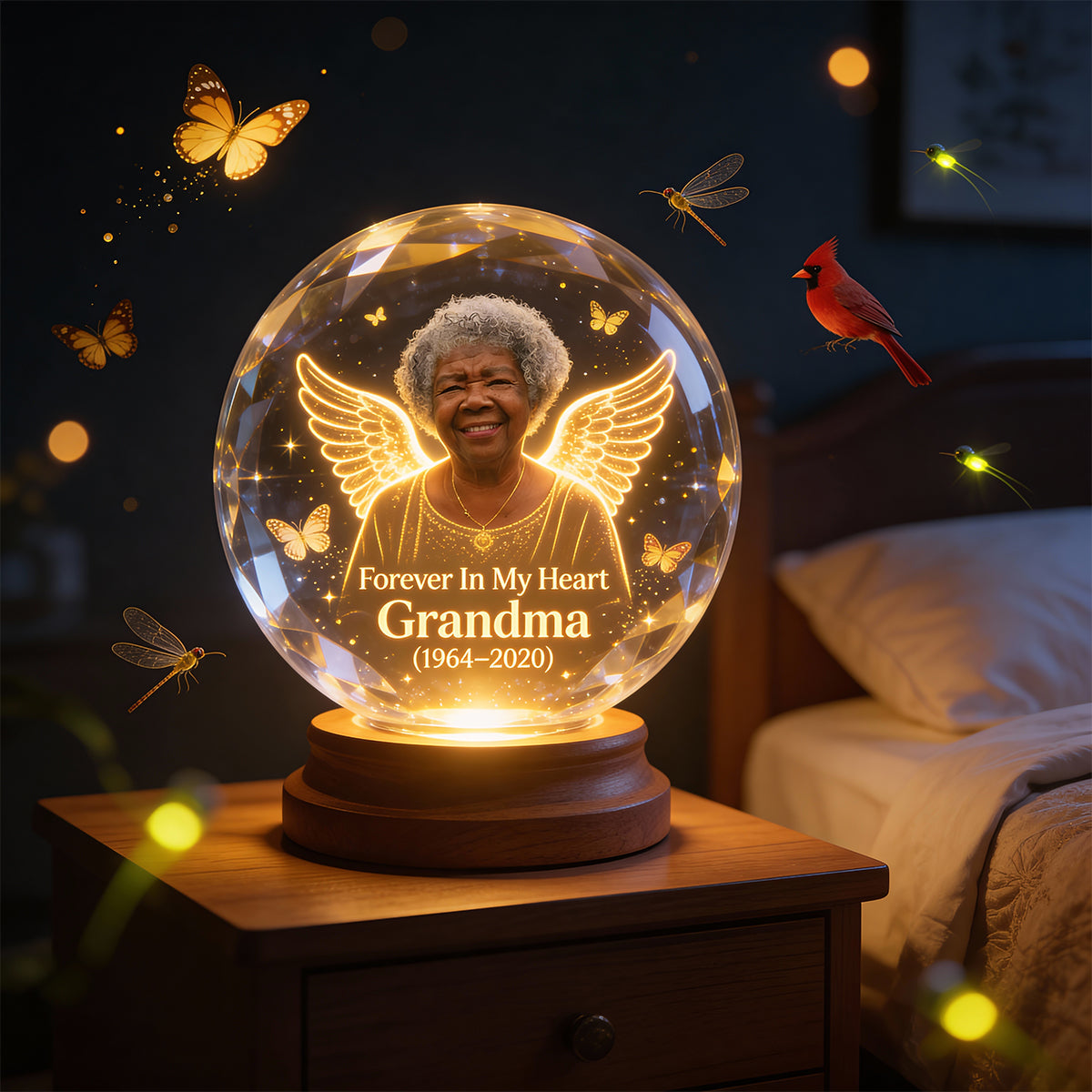 Cadeau commémoratif, À jamais dans mon cœur - Veilleuse boule de cristal personnalisée