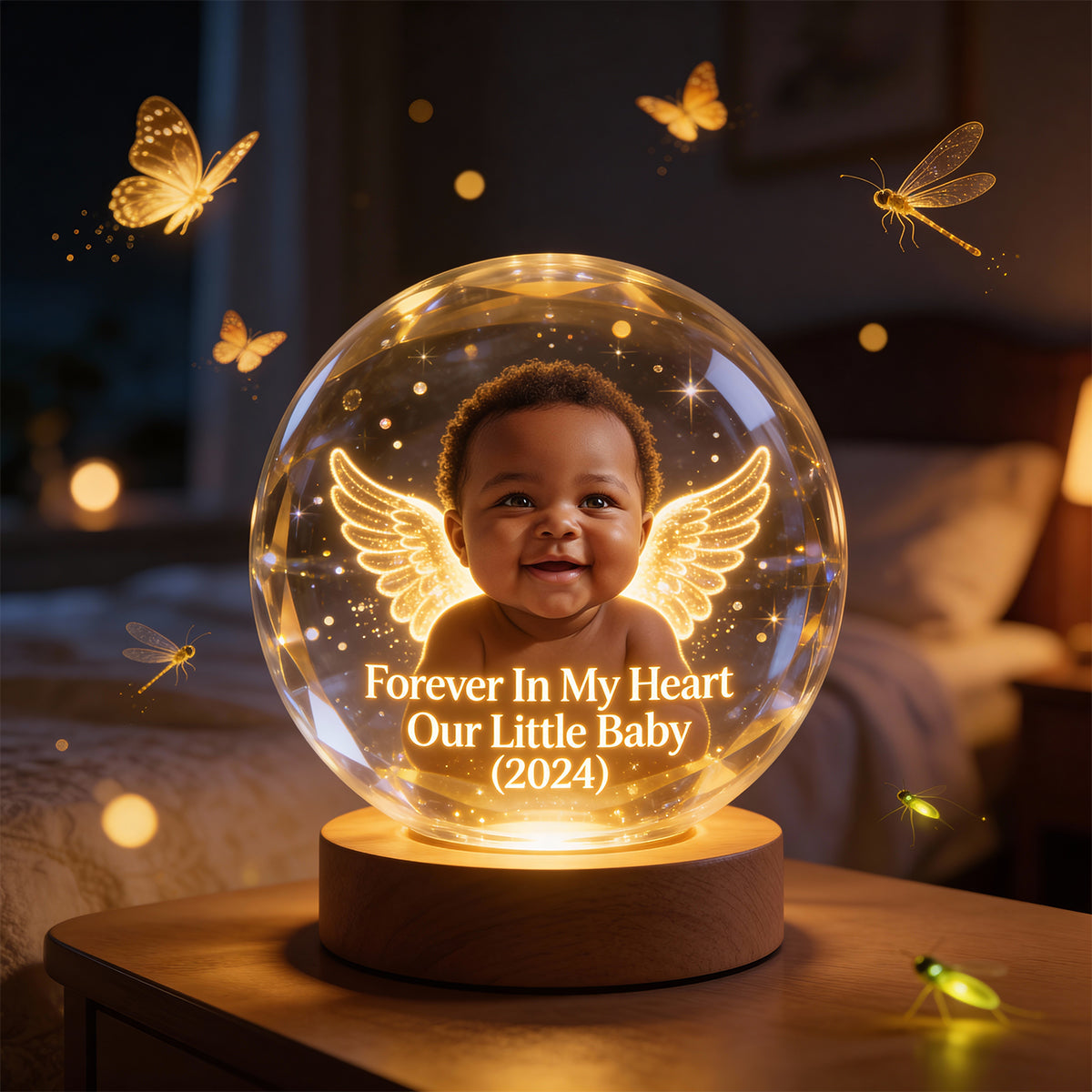Cadeau commémoratif, À jamais dans mon cœur - Veilleuse boule de cristal personnalisée