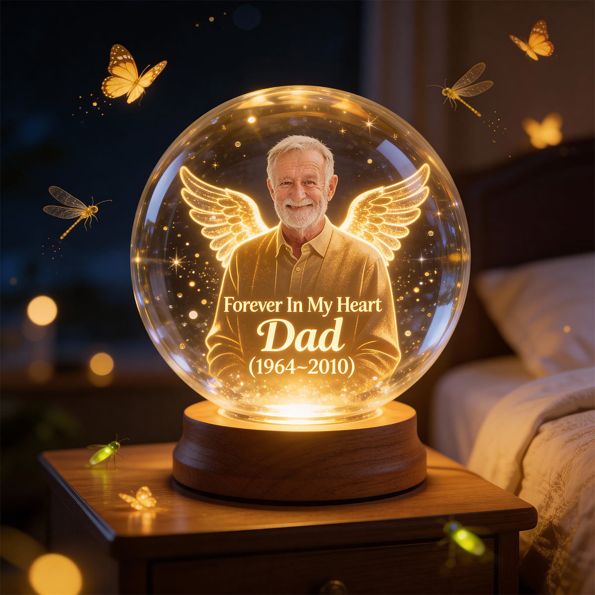 Cadeau commémoratif, À jamais dans mon cœur - Veilleuse boule de cristal personnalisée