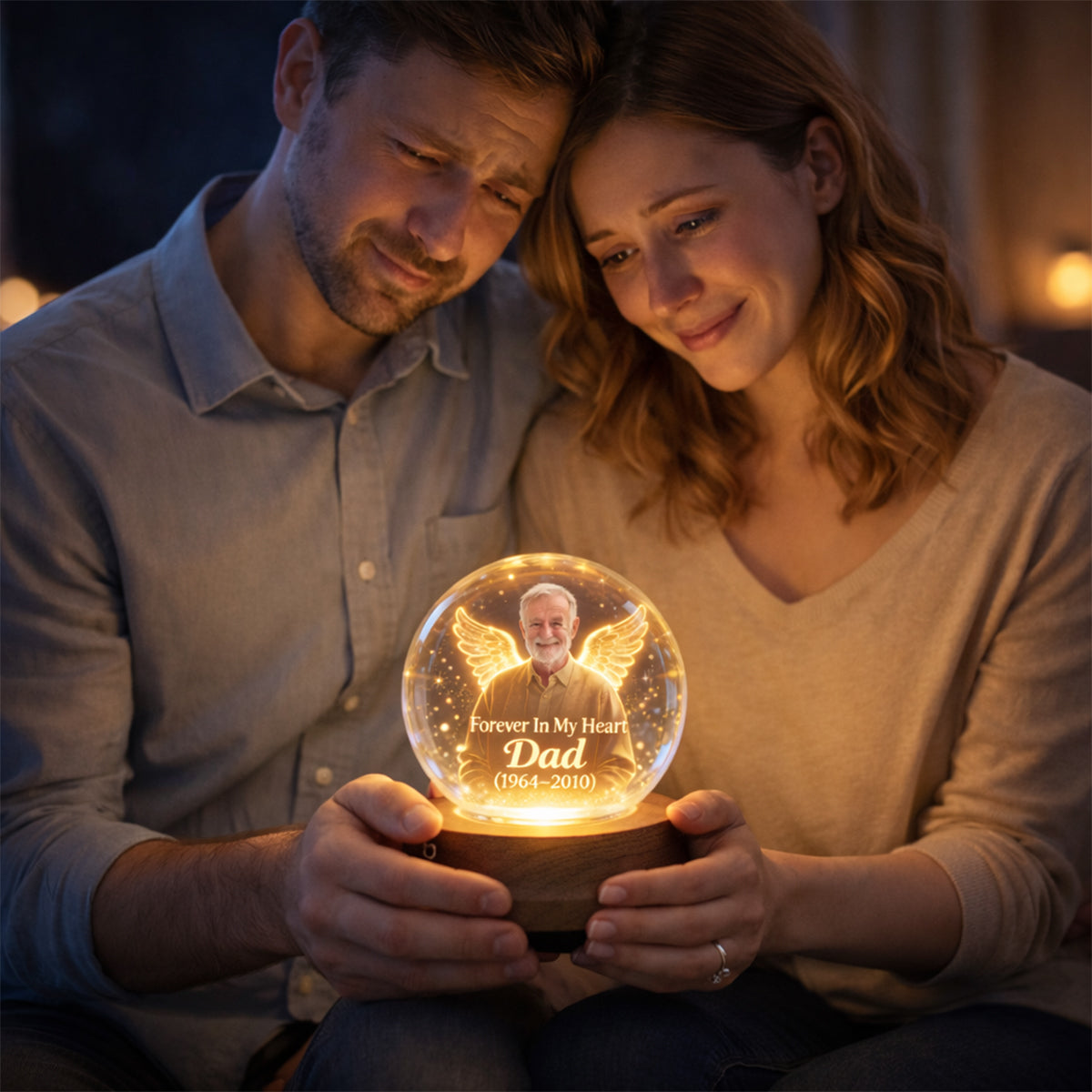 Cadeau commémoratif, À jamais dans mon cœur - Veilleuse boule de cristal personnalisée