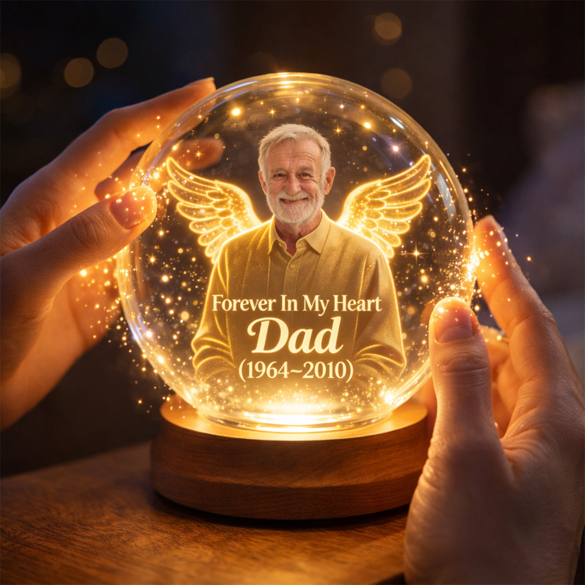 Cadeau commémoratif, À jamais dans mon cœur - Veilleuse boule de cristal personnalisée