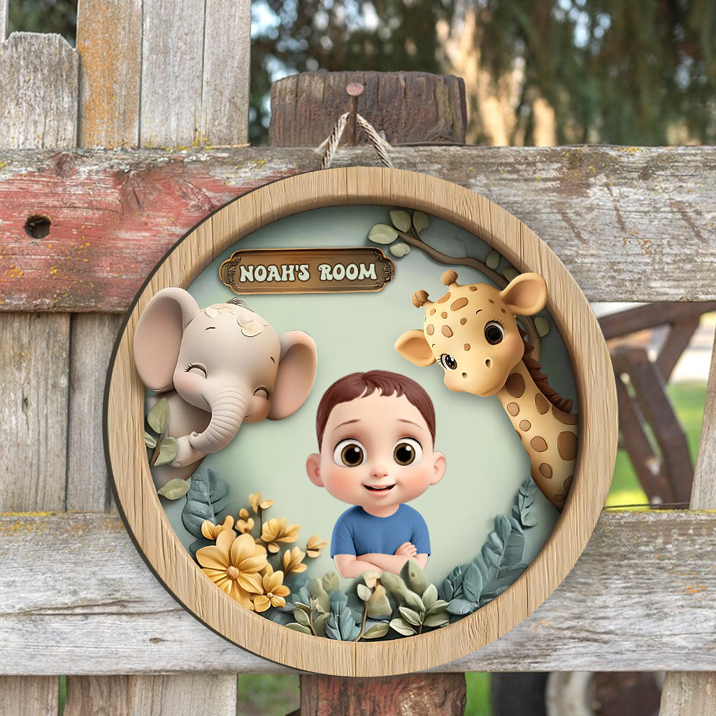 Cute Kid Room Door Sign - Personalized Kid Custom Shaped Wood Sign