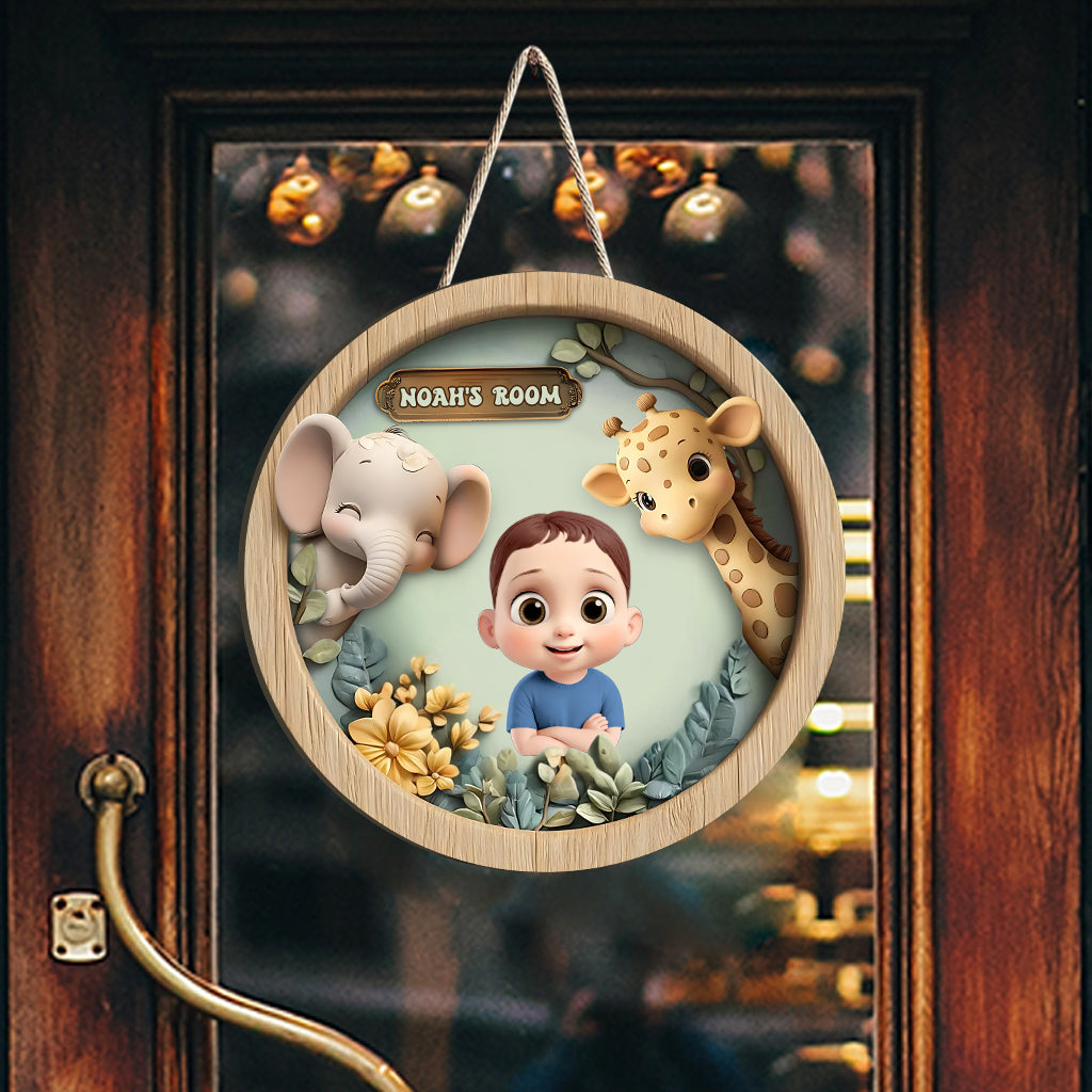 Cute Kid Room Door Sign - Personalized Kid Custom Shaped Wood Sign
